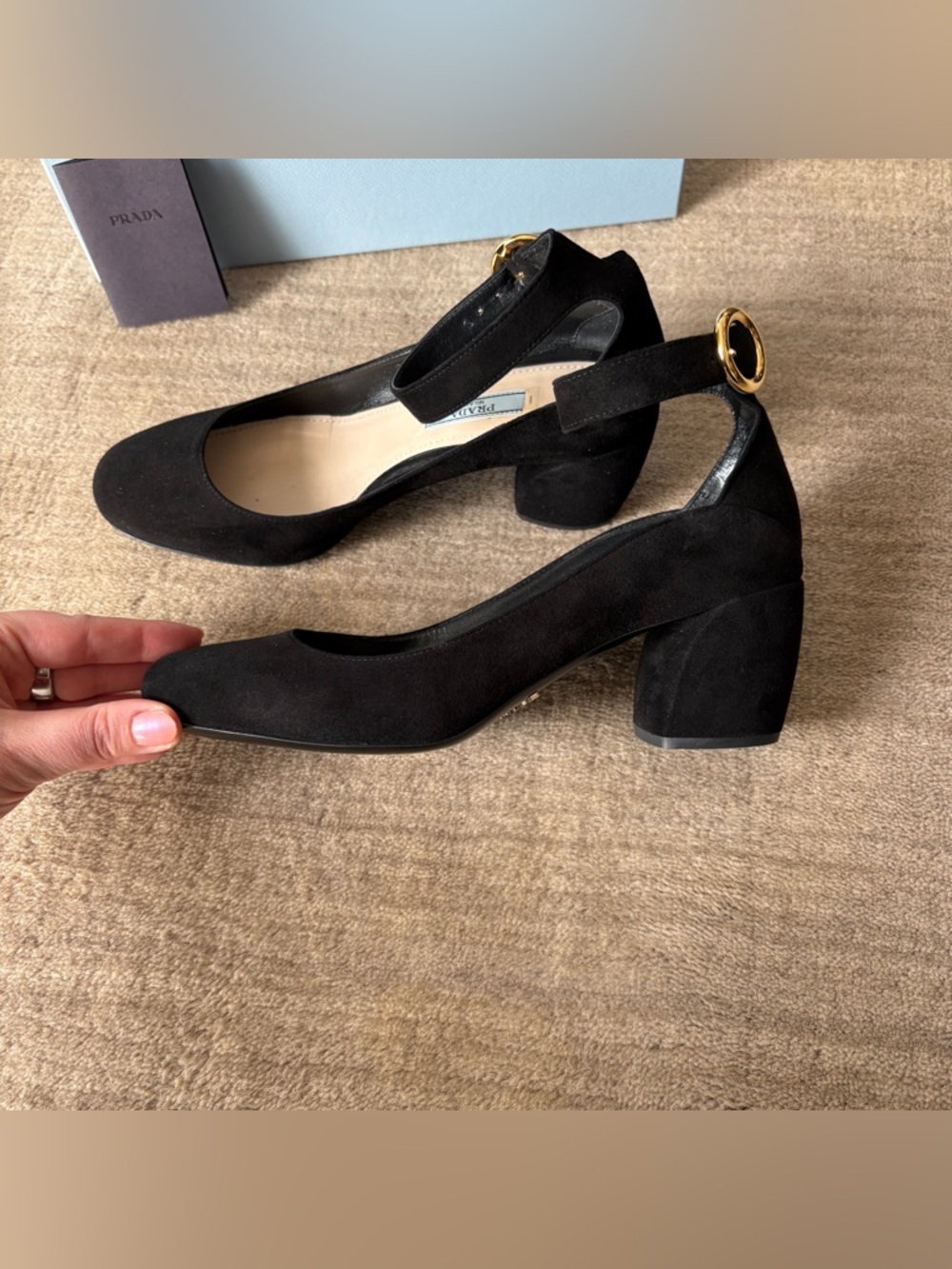 PRADA Black Suede Ankle Strap Heels 37 - Picture 3 of 9